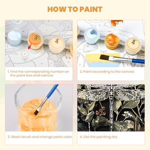 MXJSUA Dragonfly Paint by Numbers Kit with Frame for Adults, Easy Beginners Paint by Number on Canvas with Easel, Acrylic Number Painting Craft Gifts for Home Decor, 8x12 inch - Image 5