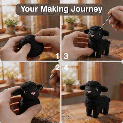FACE N FACE DIY Needle Felting Kit Cute Black Lamb Standing – Needle Felting Starter Kit with Fiber Roving, Needles, Felting Pad & Instructions | Felted Farm Animal Kit for Beginners Adults - Image 5