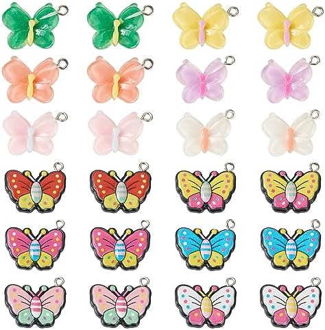 FASHEWELRY 48Pcs Resin Butterfly Charms Mixed Color Butterfly Earring Charms Colorful Insect Wing Bracelet Charm for Jewelry Making Crafts by FASHEWELRY