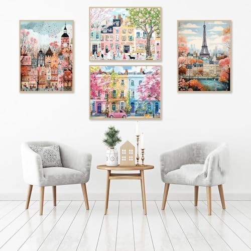 Clendo 4 Packs City Scene Paint by Numbers Kits for Adults, DIY Paris Street Adult Paint by Number Kits on Canvas, Easy Acrylic Painting Kits for Home Decor 12x16 Inch(Without Frame) - Image 6