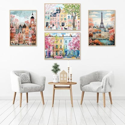 Clendo 4 Packs City Scene Paint by Numbers Kits for Adults, DIY Paris Street Adult Paint by Number Kits on Canvas, Easy Acrylic Painting Kits for Home Decor 12x16 Inch(Without Frame) - Image 6