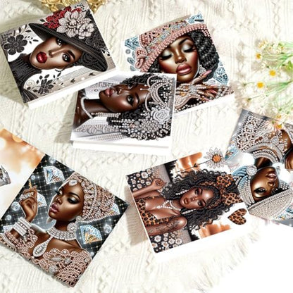 6 Pcs 5D Rhinestone Painting Greeting Cards Kits, Handmade Festival Greeting Cards with Envelopes Laser Effect DIY Diamond Art Crafts Birthday Cards for Birthdays Celebrations (Elegant African) - Image 7