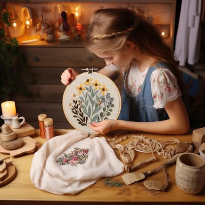 Bonroy 4 Sets Embroidery Set for Beginners, Art Craft, Easy Sewing, Includes Embroidery Clothing, Pattern, Embroidery Hoop, Instruction Manual, Colorful Thread Stitch Set (11) - Image 6