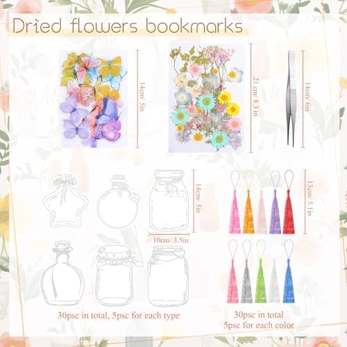 TaoBary 152 Pcs Dried Flower Bookmark Set DIY with Tassels, Macaron Color - Image 3