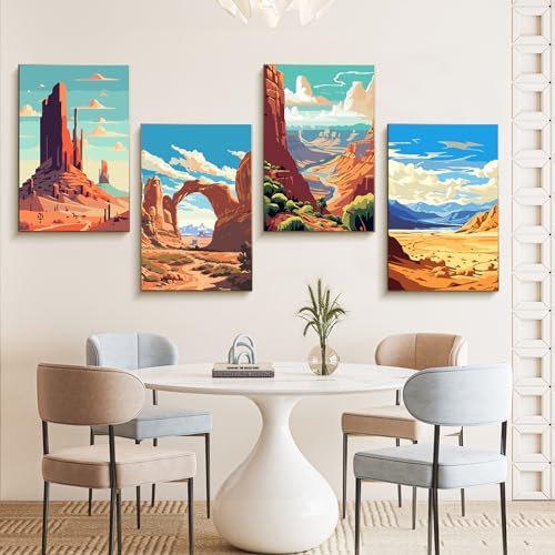 4 Pack Framed Paint by Numbers Kit for Adults with Wooden Easel, 8x12 Inch - Image 2