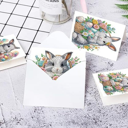 6pcs Diamond Painting Kit Greeting Card, Rabbit 5D DIY Diamond Handmade Holiday Greeting Card with Envelope, Christmas Gift Congratulations - Image 6