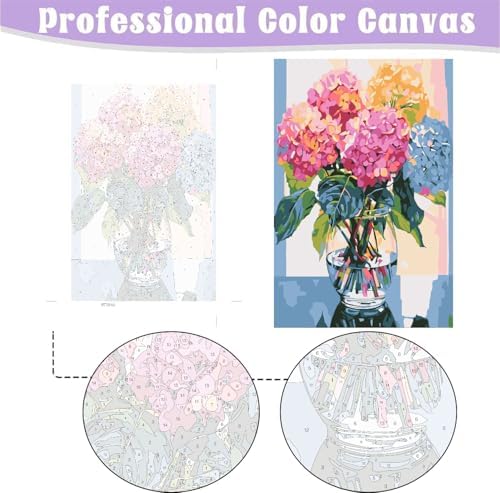 MaiMMaledy Paint by Numbers Kit for Adults Beginners 12Wx8L inch Canvas Pictures with Framed Drawing Painting Works with Wooden Triangle Easel Acrylic Pigment Hydrangea - Image 3