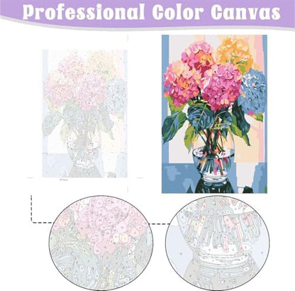 MaiMMaledy Paint by Numbers Kit for Adults Beginners 12Wx8L inch Canvas Pictures with Framed Drawing Painting Works with Wooden Triangle Easel Acrylic Pigment Hydrangea - Image 3