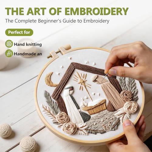 Santune Christian Embroidery kit,Nativity Scene Needlepoint Cross Stitch Kits for Beginners Adult,Needle Point Sets,4 Embroidery,2 Hoops,Christmas Ornaments - Image 2