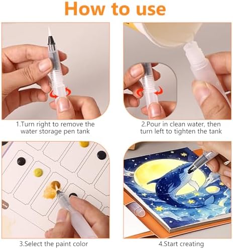 2-Pack Watercolor Painting Books for Adults & Beginners - All-in-One Creative Stress Relief Art Kit with 3-Fold Pad, 32 Pre-Printed Pages, 24 Colors & 2 Brushes (Animal + Starry Fairyland) - Image 6