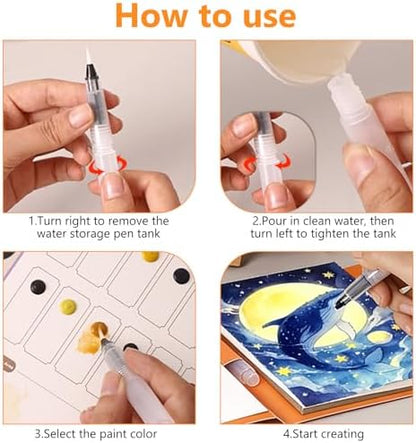 2-Pack Watercolor Painting Books for Adults & Beginners - All-in-One Creative Stress Relief Art Kit with 3-Fold Pad, 32 Pre-Printed Pages, 24 Colors & 2 Brushes (Animal + Starry Fairyland) - Image 6