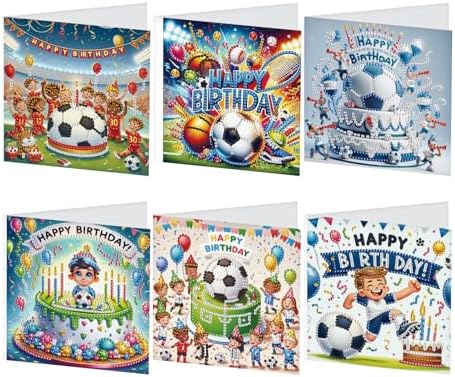 JISHSHAY 6 PCS Diamond Painting Happy Birthday Cards Football Cake Diamond Art Greeting Cards with Envelopes Gem Art Gem Painting Embroidery Kit Mosaic Kits for Adults with Special Shape Drills by Unknown