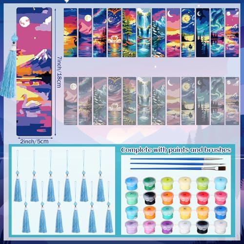 Kosiz 12 Pcs Night Landscape Paint by Number Kit for Adult Wood Bookmark - Image 2