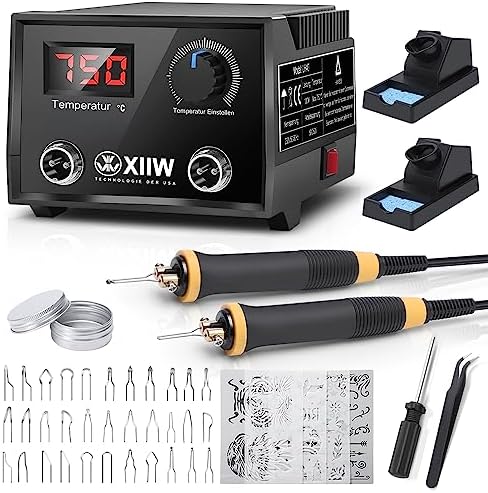 XIIW Wood Burning Kit 100W with 2 Pyrography Pens & 33 PCS Wire Tips by xiiw