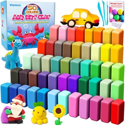 ESSENSON Air Dry Clay 50 Colors, Modeling Clay for Kids, DIY Molding Magic Clay, Gift for Kids by ESSENSON