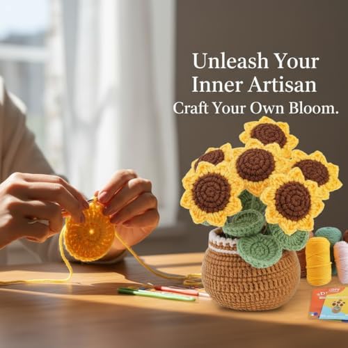 ADDZRZR Easy Crochet Sunflower Kit for Beginners Adults,Includes 8 Yarns,7 Crochet Hooks & More, Beginner Crochet and Knitting Kits for Adults & Teens - Image 3