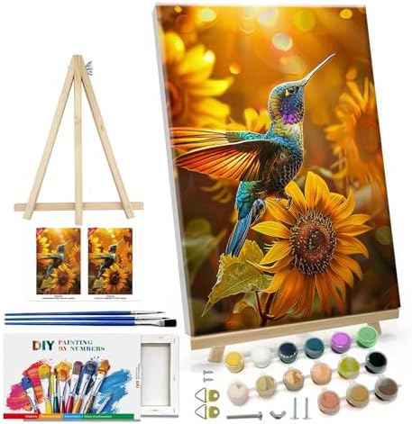 ATDMS Bird Paint by Numbers Kit for Adults with Frame Landscape Paint by Number with Easel DIY Flower Adult Paint by Number Kits Sunflower Paint by Numbers Kit on Canvas for Home Wall Decor 8x12 Inch by ATDMSDIY