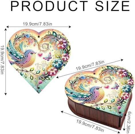 DIY Special Shaped Diamond Painting Storage Box Kit, Heart-Shaped Wooden Diamond Art Organizer with Colorful Bird and Flower Design, Decorative Gift Case for Jewelry, Accessories & Desktop Display - Image 2