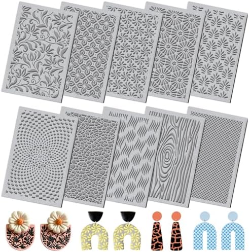 10PCS Polymer Clay Texture Sheets Boho Flower & Nature Texture Mixed Mat for Using with Clay Cutters Pottery Earrings Jewelry DIY Making by ACRNIGHEET