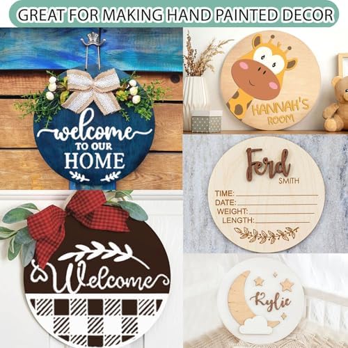 12 Inch Wood Circles for Crafts, 10Pcs Unfinished Wood Rounds with 12Pcs Welcome Stencils & Painting, DIY Wooden Crafts for Door Hanger, Wood Burning, Painting, Gifts for Independence Day Home Decor - Image 6