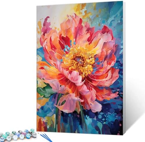 Beautiful Blossom Floral Paint by Number for Adult and Kids Beginner,Pink Petal Canvas Oil Painting Kit Digital Painting，Vintage Watercolor Living Room Decoration，（Without Frame） by Aihonmin
