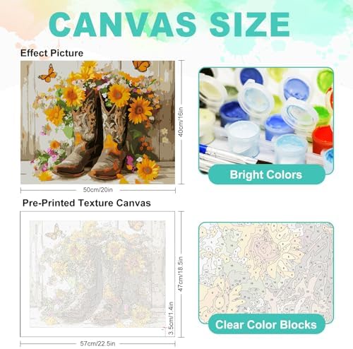 Paint by Numbers Kit for Adults, Cowgirl Boots Sunflower, 16 x 20 Inch - Image 3
