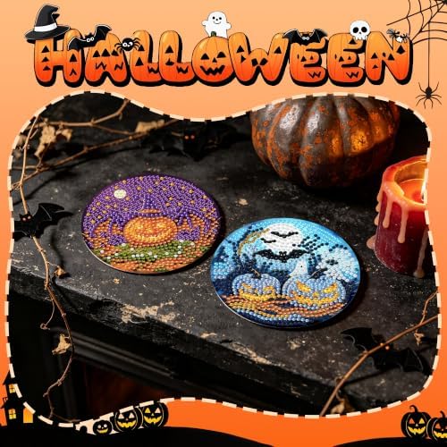 6 Pcs Halloween Diamond Art Coasters Kits,Diamond Painting Coasters Kits - Image 7