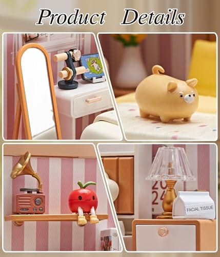 Cozy Bedroom DIY Miniature House Kit with Roof & LED Light, Stackable & Connectable Dollhouse Kit with Dustproof Door, Creative DIY Crafts Building Toy Gift for Adults Teens - Image 2