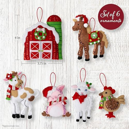 Bucilla Felt Applique 6 Piece Ornament Making Kit, Barnyard Cheer, Perfect for DIY Arts and Crafts - Image 2