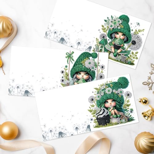 LazyFold 6Pcs DIY Diamond Art Painting Greeting Cards with Envelopes, Green Theme All Occasion Note Card Kit for Women, Handmade Thank You Birthday Friendship Cards St. Patrick's Day Gift - Image 6