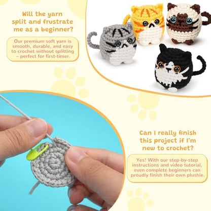 Fortuning's JDS Crochet Kit for Beginners, 4-Pack Adorable Cat Crochet Kits - Image 7