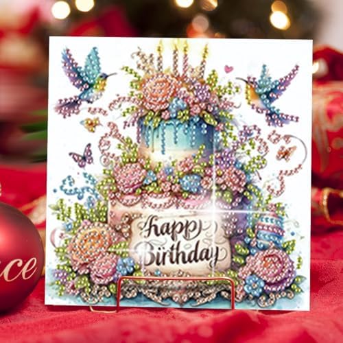 jinglinhh 6pcs Diamond Art Painting Happy Birthday Cake Flowers Hummingbird Greeting Cards with Envelopes, DIY Card Making Kits for Adults, Diamond Art Postcards Christmas Cards Craft Gifts - Image 6