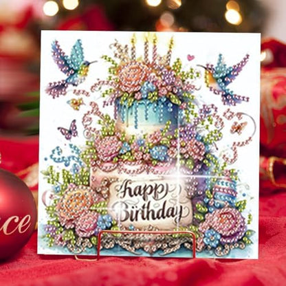 jinglinhh 6pcs Diamond Art Painting Happy Birthday Cake Flowers Hummingbird Greeting Cards with Envelopes, DIY Card Making Kits for Adults, Diamond Art Postcards Christmas Cards Craft Gifts - Image 6