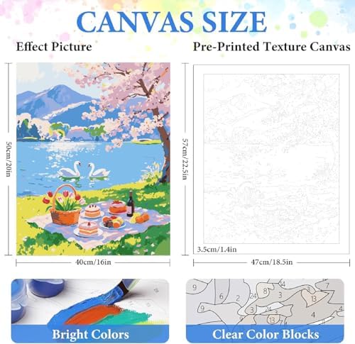 ZRIZQ Landscape Paint by Numbers Kit for Adults Beginner,Picnic,16x20 - Image 2