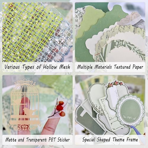 Diuhofart Scrapbooking Supplies Kit, Vintage Botanical Aesthetic Scrapbook Kit Collage Materials for Junk Journal Supplies, Scrap Booking, Journaling, Card Making (Green Forest) - Image 3