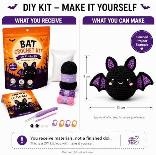 Halloween Bat Crochet Kit for Beginners, DIY Amigurumi Craft Kit - Image 3