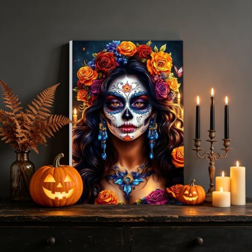 NAIMOER Halloween Paint by Numbers Kits for Adults Beginner with Wooden Framed, Women Flowers Color by Numbers on Canvas Painting Kits for Adults, Easy Paint DIY Acrylic for Home Wall Decor 8X12 Inch - Image 2