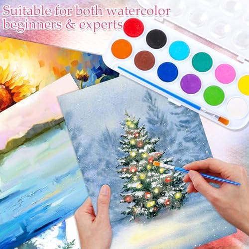 Nuanchu Gifts Bulk Watercolor Paint Washable Watercolor Paint Kits Palette and Brushes Portable Water Color Supplies for Adults, Beginners Artists Graduation Gift(6 Pack,12 Colors) - Image 4