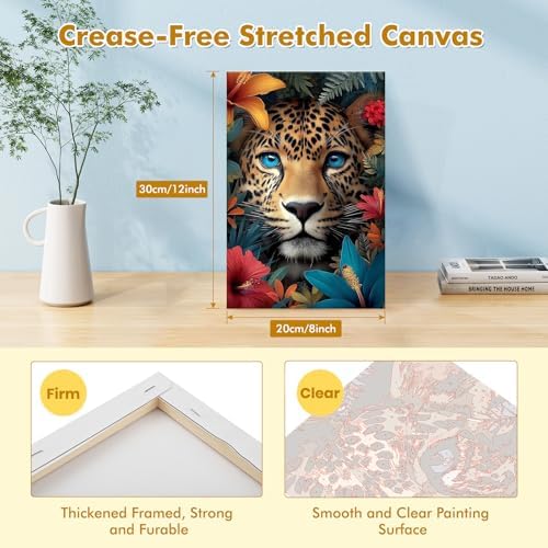 Bowetile Framed Paint by Numbers Cheetah Kit for Adults, Adults' Paint-by-Number Kits on Canvas, Painting by Numbers Flowers, Acrylic Number Painting Gifts for Home Wall Decor, 8x12in - Image 2