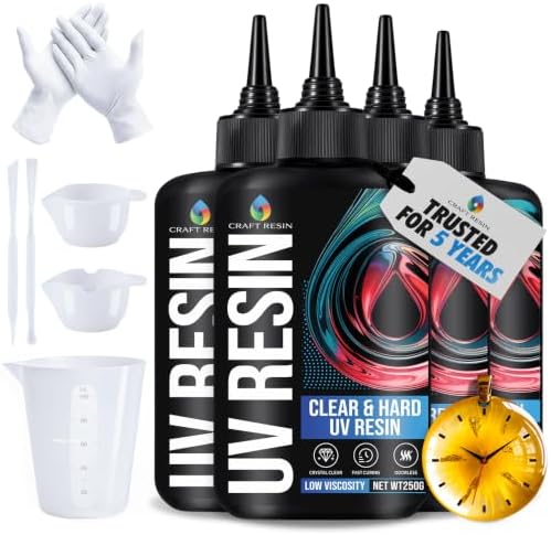 CRAFT RESIN 1000g UV Resin Kit Hard Type Low Viscosity – Crystal Clear and No-Yellowing UV Resin Glue for DIY, Jewelry Making, Molds Casting and Polymer Clay Projects - Fast Cure Under UV Light by CraftResin