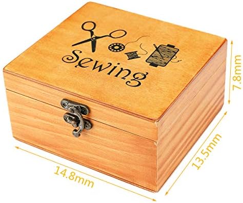Sewing Kit, Wooden Sewing Kit Box for Adults, Wooden Sewing Basket with Accessories, Home Sewing Basket Stitching Repair Kit for Beginner, Women, Men (Brown) - Image 2