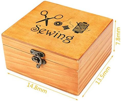 Sewing Kit, Wooden Sewing Kit Box for Adults, Wooden Sewing Basket with Accessories, Home Sewing Basket Stitching Repair Kit for Beginner, Women, Men (Brown) - Image 2