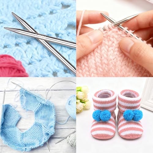 Circular Knitting Needles Set,9 Pack Round Long Smooth Stainless Steel Knitting Needles Kit (32 Inch/80cm),9 Sizes from 2mm-6mm,with Small Tools for Beginners,Making Sweater,Scarf,Blanket - Image 7