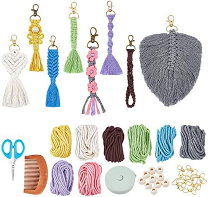 INFUNLY 8 Set Macrame Keychain DIY Kits Mini Boho Keychains Bag Charms Macrame Keychain Bracelet with Tassels for Car Key Purse Phone Instruction Included by INFUNLY