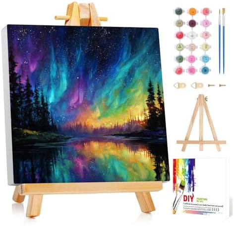 Framed Paint by Numbers Kit for Adults Beginner Kids Ages 8-12 Landscape Adult Paint by Number Kits on Canvas with Easel Starry Night Painting by Numbers for Adults with Frame DIY Painting Kits 8x8 In by Unknown