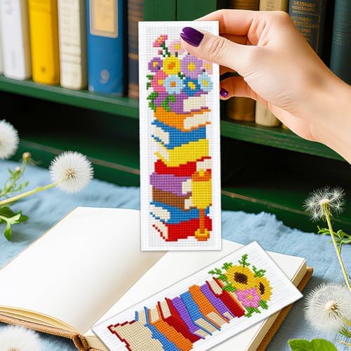 ORIGACH 6 Set Stacked Books & Flower Cross Stitch Bookmark Kit for Beginner - Image 5