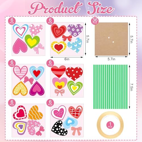 Motipuns 36 Set Valentine's Day Craft Flower Bouquet Craft Kit DIY Valentines Heart Paper Crafts Colorful Make Your Own Thankful Gift for Appreciation Week Spring Handmade Project Home Activities - Image 3