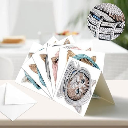 Tontut 6pcs Diamond Painting Kit Greeting Card, Hat Cat 5D DIY Diamond Handmade Holiday Greeting Card with Envelope, Christmas Gift Congratulation - Image 4