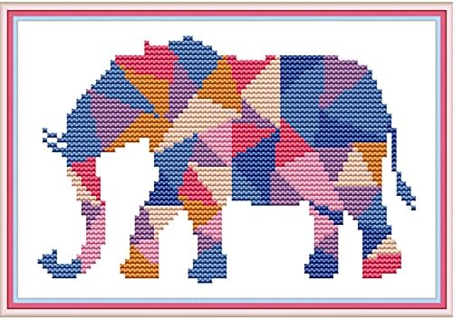 ITSTITCH Stamped Cross Stitch Kits for Beginners Full Range of Cross Stitching Preprinted Pattern for Kids or Adults, Embroidery Needlepoint Starter Kits-Tangram, 10.2x7.5 inch by ITSTITCH