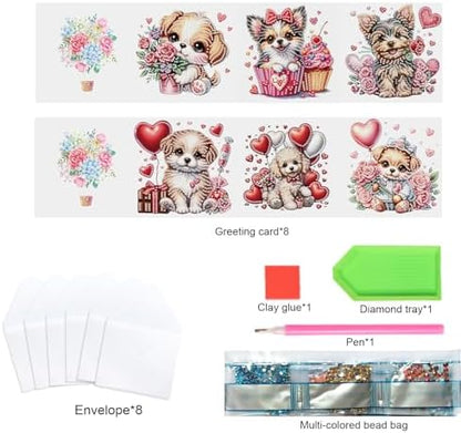 TDFERAN 6 Packs DIY Diamond Art Cards Puppy Flowers Love Diamond Painting Holiday Card Making Kit Diamond Art Card with Envelopes Diamond Painting Greeting Cards for Birthday Thanksgiving Day - Image 4